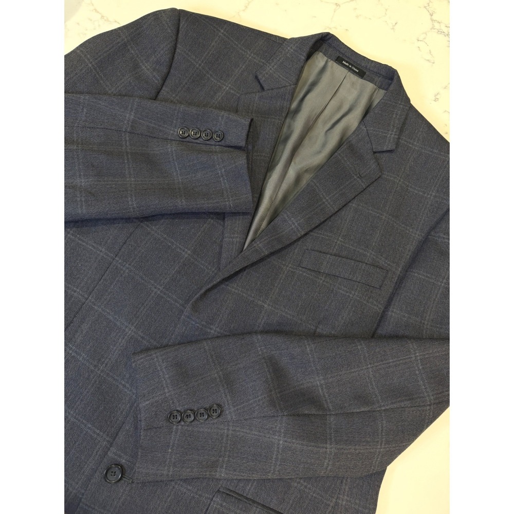 Joseph & Feiss Gold Mens 46L Wool Blazer Gray Plaid Windowpane Sport Coat